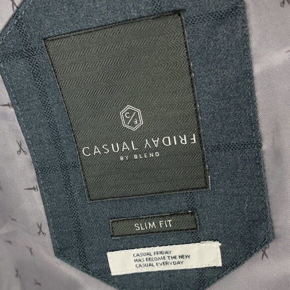 CASUAL FRIDAY Two Tone Window Pane BLUE GREY Slim Fitβ Blazer Size 52 - Picture 4 of 9